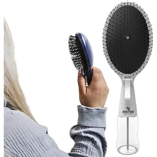 2-in-1 Hairbrush Mister – Innovative Hair Mist & Brushing Tool for Wet & Dry Hair Styling – No-Tangle Bristles, Convenient Water Reservoir, Easy-to-Use Hair Mister (White)