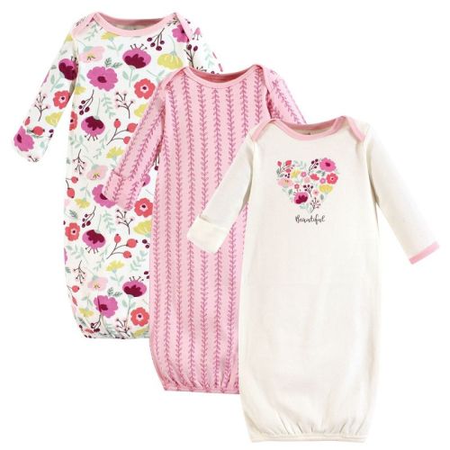 Touched By Nature Baby Girl Organic Cotton Long-sleeve Gowns 3pk, Botanical, 0-6 Months