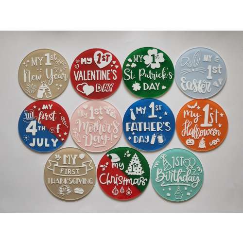 Baby Holiday Discs, Baby Holiday Plates, Baby’s First Holidays, Acrylic Milestones Discs, Baby Shower Gift, Photo Props, Baby Photo Props