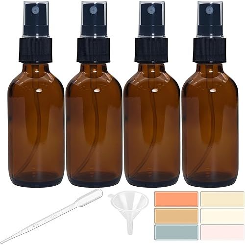 Zkupanx 4 PACK 2 oz Amber Small Glass Spray Bottles, Empty Spray Bottle for Hair, Plants, Perfume - Fine Mist, 2oz Mini Spray Bottle