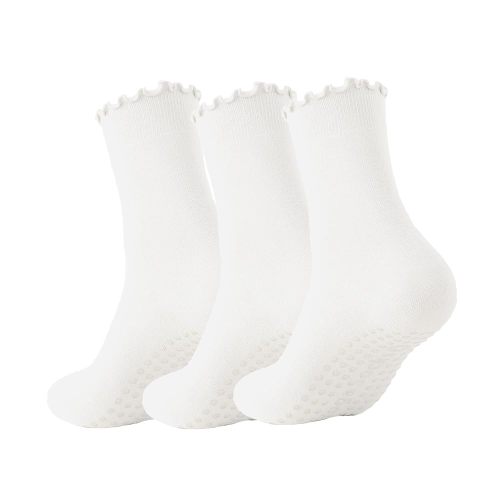 3 Pairs Pilates Socks with Grips Non-slip Ruffle Yoga Sock Grip Sock for Women