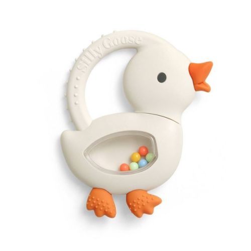 Itzy Ritzy Bitzy Shake Silicone Baby Teether with Rattle - Goose