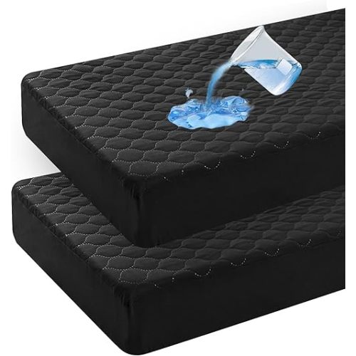 david's kids 2 Pack 52''x28'' Waterproof Crib Mattress Protector Pad Cover, Fitted Standard Crib and Toddler Mattresses, Ultra Soft and Breathable for Boys Girls Neutral, Black