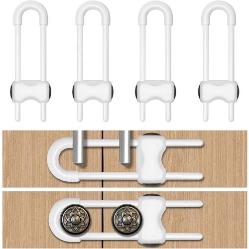 Cabinet Locks for Babies,4 Pack U-Shaped Child Proof Cabinet Locks,Baby Proofing Cabinets,Child Locks for Cabinets,Child Proof Cabinet Latches with Adjustable(White)