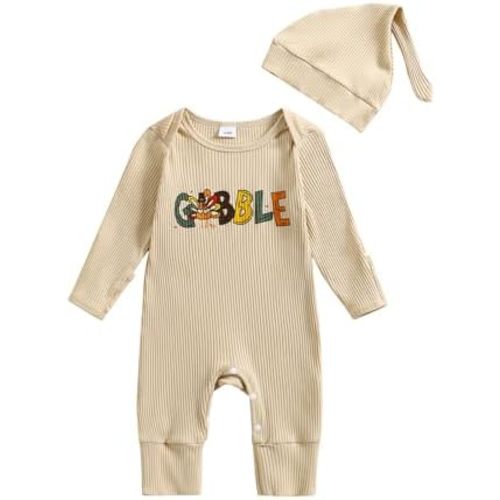 YOKJZJD Newborn Baby Boy Girl Thanksgiving Outfit Turkey Knitted Long Sleeve Romper Mitten Cuffs Jumpsuit +Hat Fall Clothes