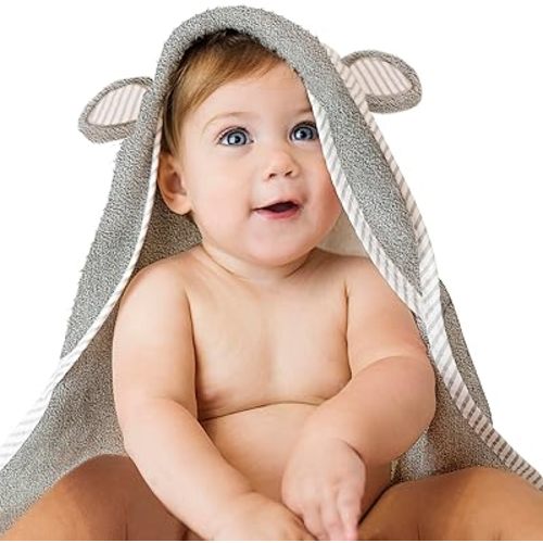 Towels for Newborn – Hooded Baby Towels, Baby Bath Towels Girl, Hooded Baby Towels Boy, Kids Bath Towels with Hood – Grey