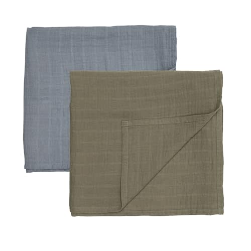 Huxie Swaddle - 100% Organic Cotton - Muslin Swaddle Blankets for Newborn, 47" x 47" 2-Pack (Sage Green/Tradewinds)