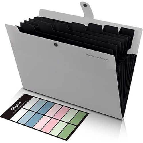 SKYDUE Accordion File Organizer, 8 Pockets Expanding File Folders, Portable Document Paper Organizer, Home College School Office Supplies, Letter Size Gray