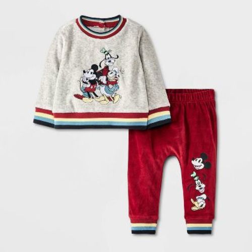 Baby Boys' Disney Mickey Mouse & Friends 2pc Velour Top And Bottom Set - Gray Newborn
