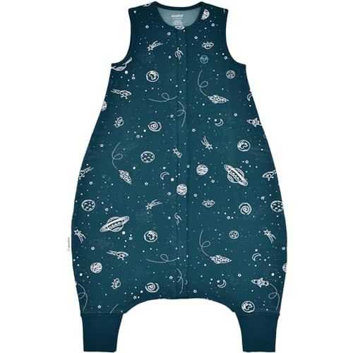 Woolino 4 Season Baby Sleep Bag or Sack with feet, Australian Merino Wool and Organic Cotton, Toddler Sleeping Bag, 18-36m, Space (Glow In The Dark)