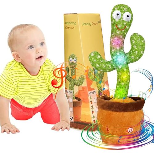 Emoin Dancing Cactus Baby Toys 6 to 12 Months, Talking Cactus Toys Repeats What You Say Baby Boy Toys, Dancing Cactus Mimicking Toy with LED English Sing Talking Musical Toys
