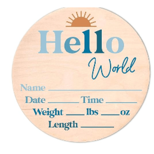Hello World Newborn Sign - Baby Name Birth Announcement Plaque for Hospital - Photo Prop - Nursery Decor - Shower Gift
