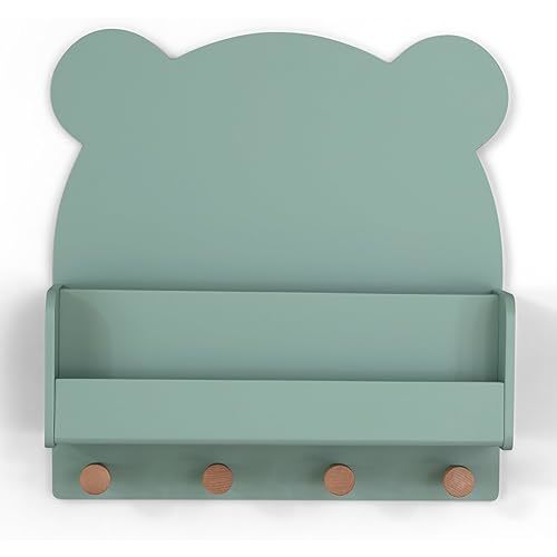 babyGap by Delta Children Brannan Bear Wall Shelf with 4 Hooks, Sage Green