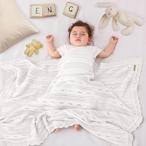 Cotton Pointelle Knitted Baby Blanket – Ultra-Soft, Breathable, 31"x40"Inch, Perfect for Swaddle, Crib, Stroller – Premium Newborn Gift for Boys & Girls (White)