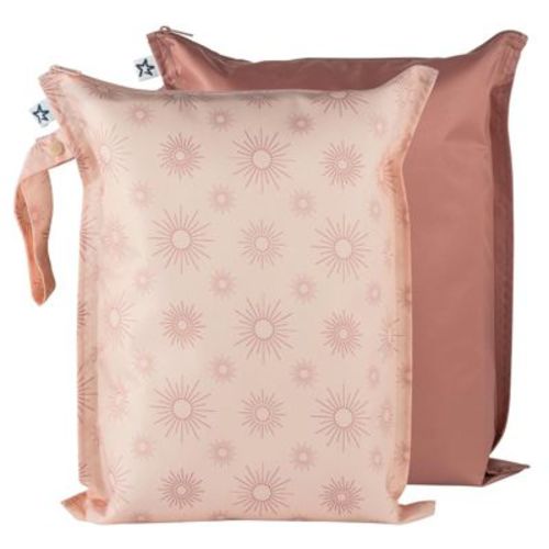 Tiny Twinkle Mess-proof Waterproof Washable Baby/toddler Wet Bags For Diapers, Swimsuits And Travel (pink, Brown Checkers)