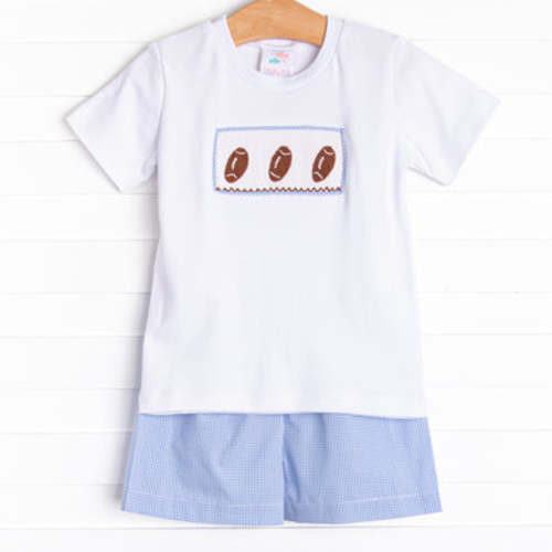 Fall Football Smocked Short Set, Blue – Stitchy Fish