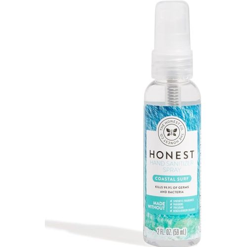 The Honest Company Plant-Based Hand Sanitizer Spray | Kills 99.9% of Germs | Hypoallergenic, Quick-drying + Moisturizing | Coastal Surf, 2 fl oz