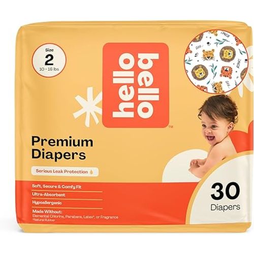 Hello Bello Premium Diapers Size 2 (10-16 lbs), Happy Camper Designs, 30ct Jumbo Pack