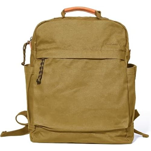 GOOTIUM Canvas Backpack, Vintage Casual Daily Use Daypack, Large Capacity Travel Commute Bag with Side Water Bottle Pocket & Hidden Pocket for Men Women, Khaki