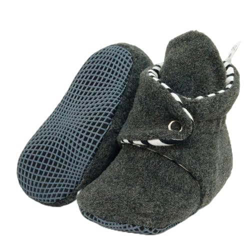 Ella Bonna Fleece Baby Booties, Three Snap Baby Slippers, Unisex Baby Gifts, Non-Slip Newborn Booties for Boys and Girls, Infant Baby Shower Shoes Months