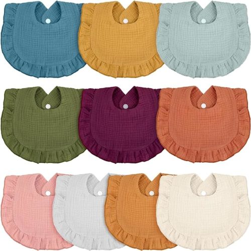 10 Pcs Baby Muslin Bibs Drool Bandana Soft Adjustable Baby Cotton Bibs for Newborn Baby Girl Boy Toddlers Infants Teething