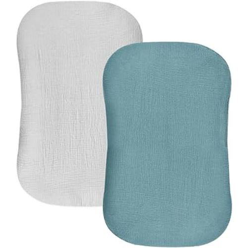 Hooyax Muslin Baby Lounger Cover 2 Pack, Organic Cotton Removable Slipcover for Newborn,Baby Padded Lounger Infant Floor Seat Cover for Boys Girls (Blue Gray)
