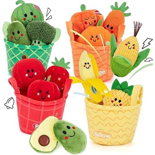 hahaland Baby Sensory Toys - My First Fruit Vegetable Color Sorting Play Food Toy with Crinkle Rattle Sound, Montessori Toys for Babies 6-12 Months, Fill Spill Toys 12-18 Months 1 Year Old Girl Gifts