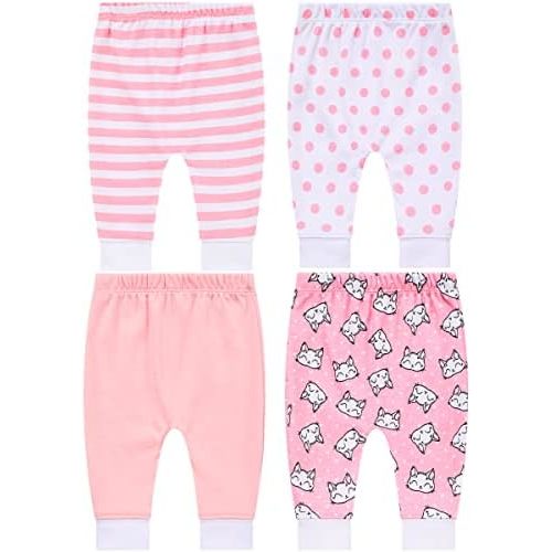 Pack of 4 Baby Jogger Pants - Soft Cotton Pants for Boys and Girls - Unisex Cute Color Designs for Infants