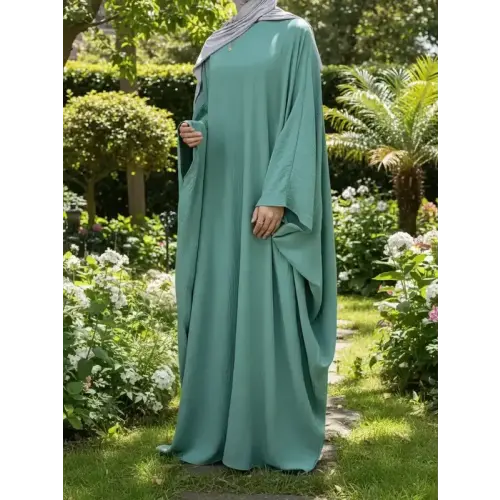 Plus Size Women's Solid Color Abaya, Modest Round Neck Long Sleeve - TikTok Shop