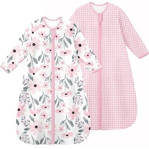 Yoofoss Baby Sleep Sack 0-6 Months Long Sleeve Wearable Blanket Baby 100% Cotton 2-Way Zipper 0.5 Tog Newborn Sleeping Sack, Lightweight(Small)