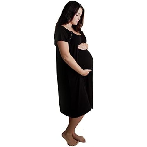 Three Little Tots Mommy Labor and Delivery Gown - Stretchy Soft Maternity and Nursing Nightgown