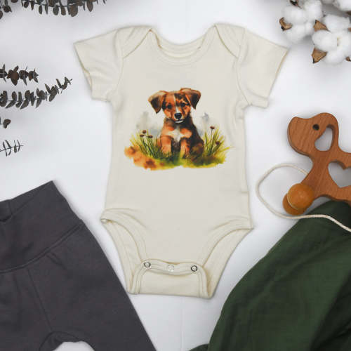 Organic Cotton Short Sleeve Baby Bodysuit, Duke