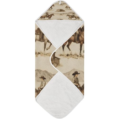 Vintage Western Cowboys Baby Bath Towel, Hooded Baby Towel for Newborn 30 x 30 in - Muslin Cotton Baby Towels for Infant, Toddler and Kids