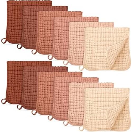 Muslin Burp Cloths for Baby 100% Cotton Burping Cloths for Boys Girls Large 20''X10'' Extra Soft and Absorbent 12 Pack - Gradient Caramel