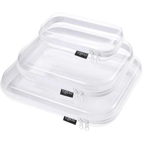 Hard Sided Clear Zipper Case for Storage- Professional-Grade Plastic Clear Zipper Pencil Case,Toy Storage Bins, Toiletry Pouch, Travel Organizer, Cosmetic Bag（White,3 Pack, LMS）