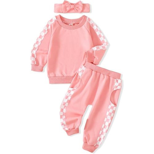 AMAWMW Infant Baby Girl Clothes Long Sleeve Loose Sweatshirts Pockets Pants Headband Outfits Fall Winter Spring Gift