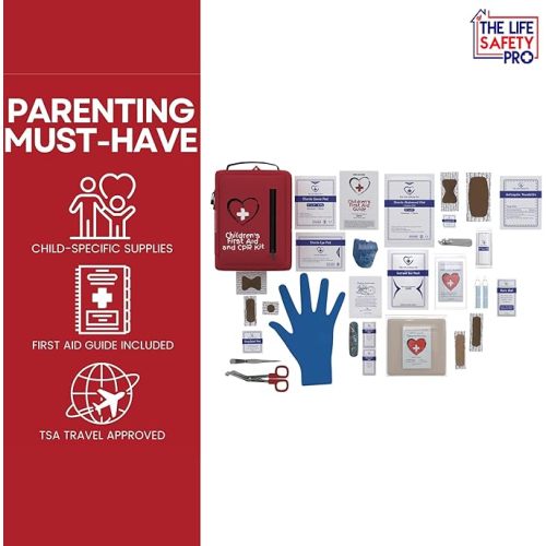 Portable First Aid Kit for Kids with CPR Shield - Ideal for Home, Car, School, Camping, and as a Travel First aid kit. Latex-Free Bandages – Children First Aid Guide by The Life Safety Pro