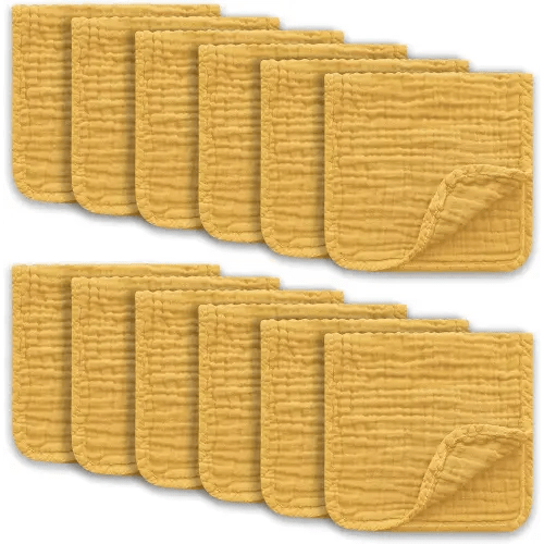 Muslin Burp Cloths Large 100% Cotton Hand Washcloths for Boys & Girls, Baby Essentials Extra Absorbent and Soft Burping Rags for Newborn Registry (Honey, 12-Pack, 20" X10")
