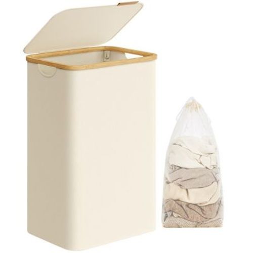 Songmics Laundry Hamper With Lid, Slim Laundry Basket, 17.2 Gallons (65l), Space-saving, Removable Mesh Liner Cream White