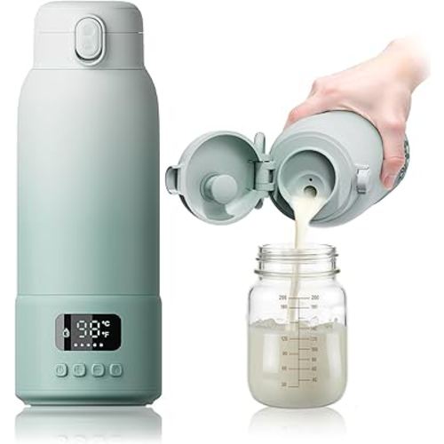Extended Battery Life Portable Bottle Warmer - Dual Heating Modes for Breast Milk & Water, 17 Ounces, Fast Heating, Ideal for Travel, Outdoor, Baby Shower, Green