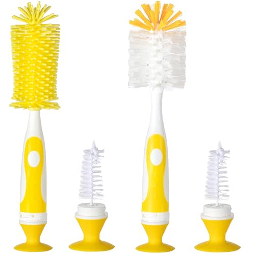 Ariseno Baby Bottle Brush Set - Nylon & Silicone Bottle & Nipple Brush, BPA-Free (Yellow)