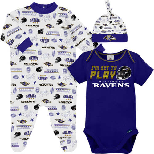 3-Piece Baby Boys Baltimore Ravens Bodysuit, Sleep &#39;N Play, and Cap Set