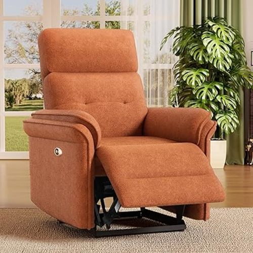 Power Recliner Chair with Adjustable Backrest Footrest, Ultra-Comfy Velvet Reclining Chair with Overstuffed Arms & Lumbar Support USB Port for Living Room Bedroom, Tool-Less (Brown)