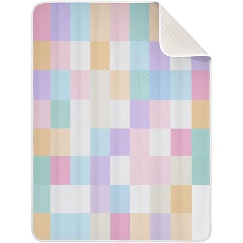 Colorful Plaid Blue Pink Baby Blanket Super Soft Cozy Warm Kids Blankets Cotton Muslin Swaddle Receiving Blankets for Boys Girls 30 x 40 Inch