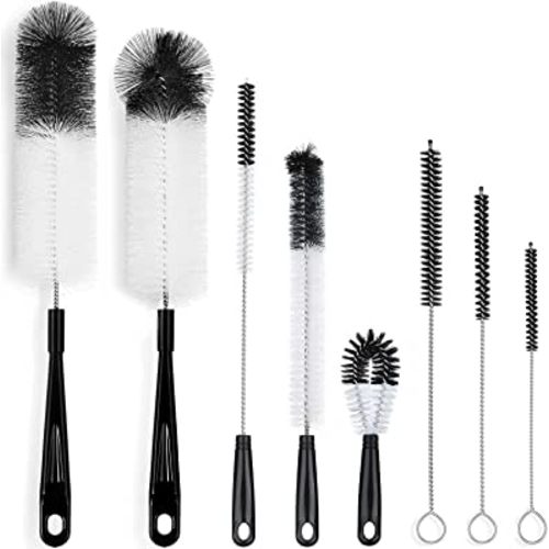 ALINK 8-Pack Bottle Cleaning Brush Set - Long Handle Black Bottle Cleaner for Washing Narrow Wine/Beer Bottles/Thermos/Flask Tumbler/Sport Well/Kettle/Lid Brush, Straw Brush
