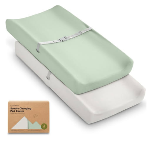 2-Pack Organic Changing Pad Covers for Girl, Boy, Neutral - 100% Cotton Changing Table Pad Cover, Soft Baby Nursery Diaper Changing Pad Sheets, Contour Changing Pads Liners, Change Pad Cover (Sage)