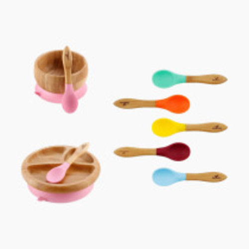 Avanchy Rainbow Gift Set Baby Bowl + Baby Plate + 7 Spoons - Pink
