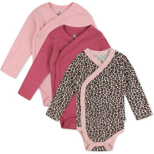 HonestBaby unisex-baby 3-pack Long Sleeve Side-snap Kimono Bodysuits Organic Cotton for Infant Baby Boys, Girls, Unisex