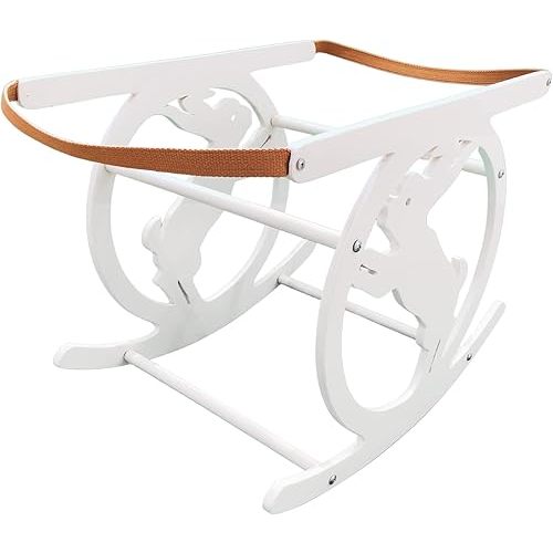 Moses Basket Rocker Stand Antique White Stand for Baby Infants Durable and Sturdy Natural Wood Rocking Feature Modern Design Safe and Secure Fits All Size Moses Baskets 32.5X16.5X14 Inch