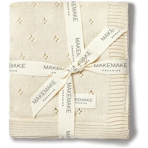 GOTS Certified Organic Cotton Baby Blanket - Newborn Pointelle Knit, Breathable, Unisex, Neutral Earthy (30x40, Ivory)